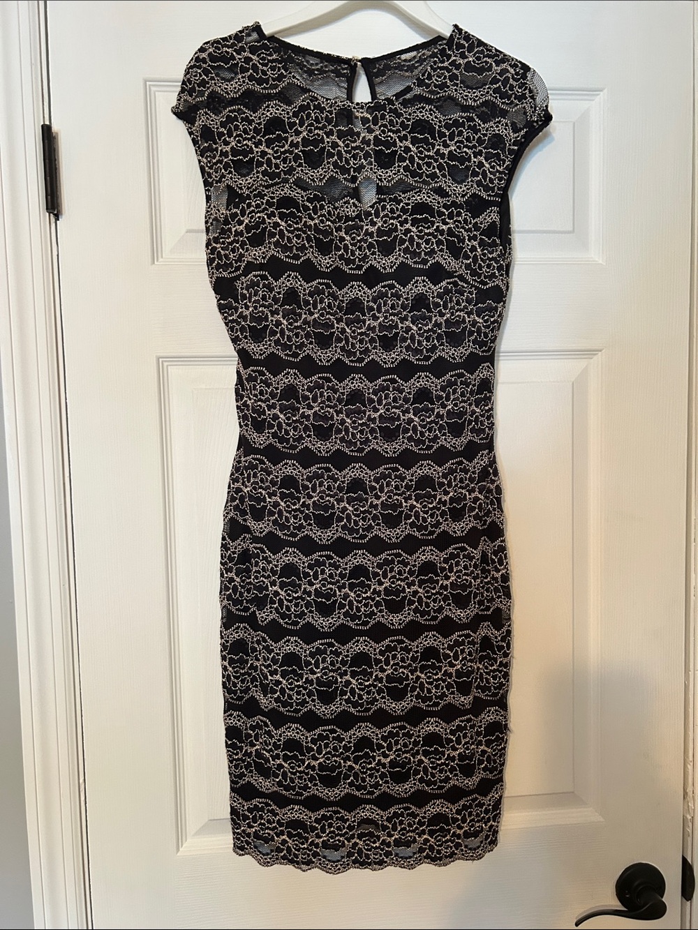 Kensie Black Lace Midi Dress with Cream Overlay